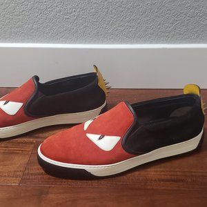 Classic Fendi Men Red Suede Slip-On Bugs Sneakers